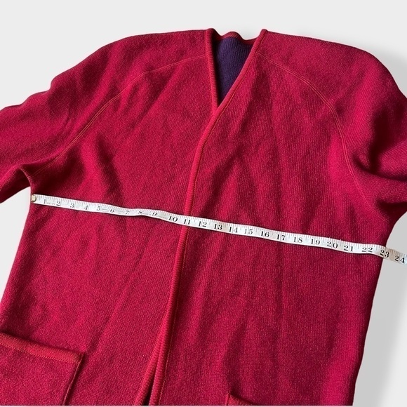 VTG 80s Coatigan Open Cardigan Reversible Knit Boxy Large Shoulder Red Purple 10 - Picture 14 of 14